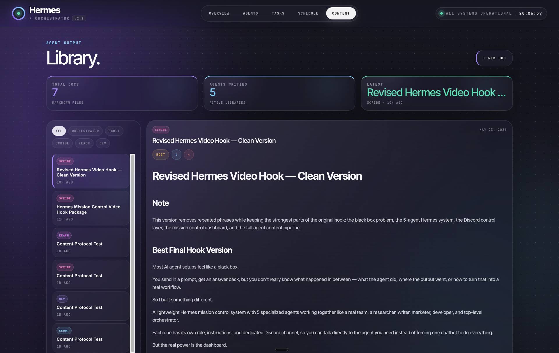 Content Library - Agent generated documents